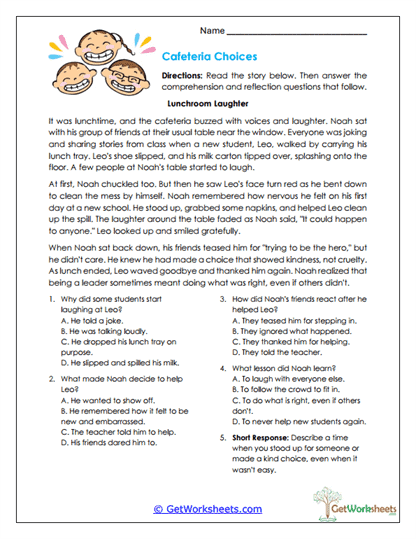Cafeteria Choices Worksheet