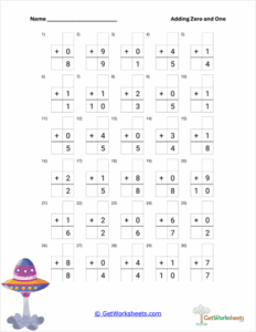 UFO Practice Sheet - Adding 0 and 1 Fluency