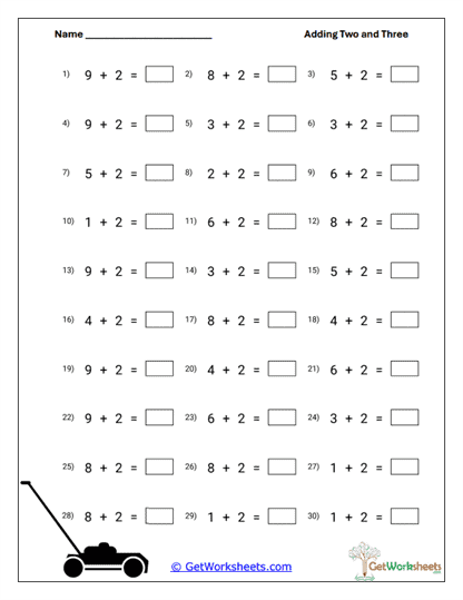 Horizontal + 3 Practice Worksheet
