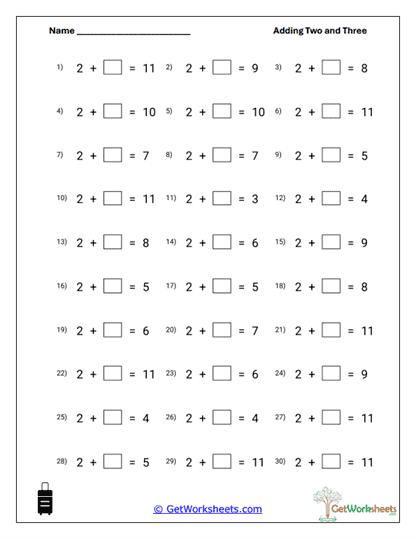 Fill-the-Missing-Addend Worksheet