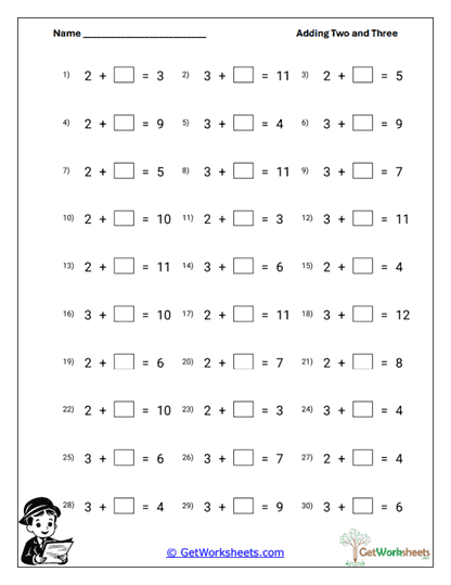 Mixed Addends Practice Worksheet