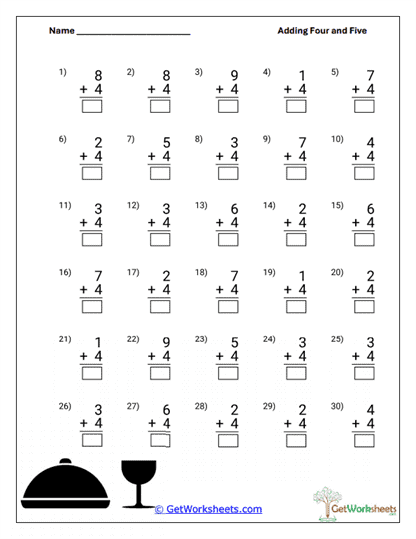 Horizontal + 4 Practice Worksheet