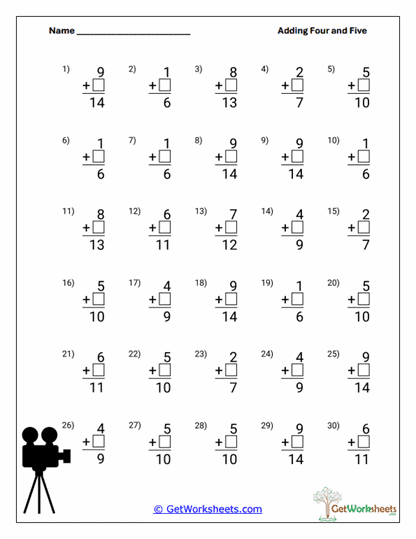 Vertical +4 Practice Worksheet