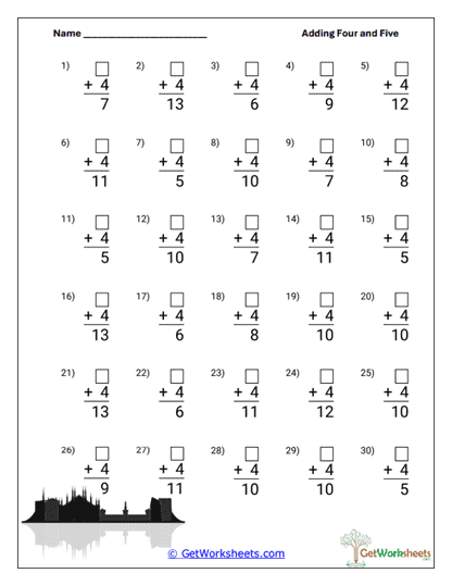 Vertical Mixed +4/+5 Worksheet