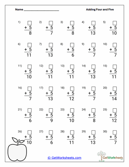 Vertical Missing Addends Worksheet