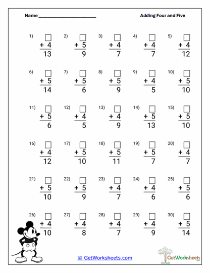 Horizontal +4 Equation Practice Worksheet
