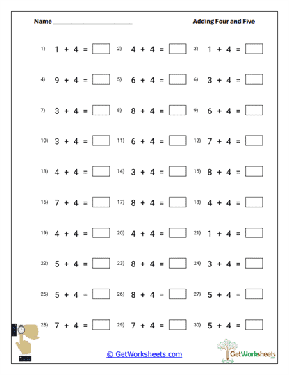 Horizontal +5 Equation Practice Worksheet