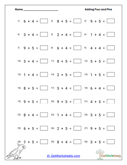Horizontal Set D Worksheet