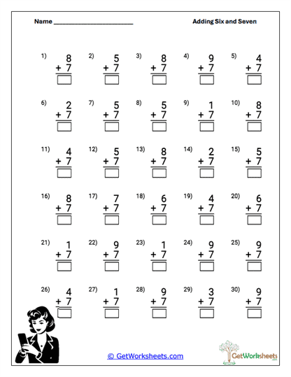 Adding Seven Practice Worksheet