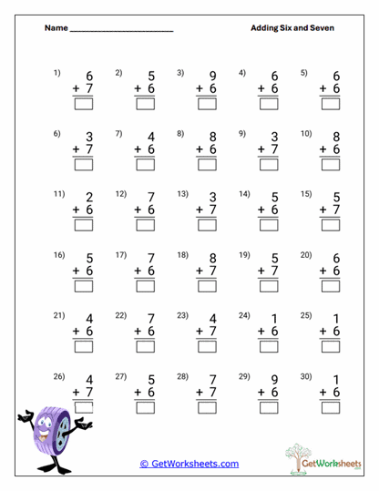 Mixed Addends Drill Worksheet