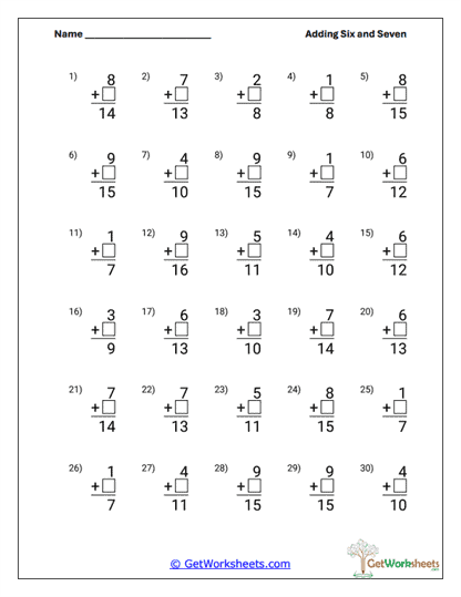 Vertical Sum Practice Worksheet