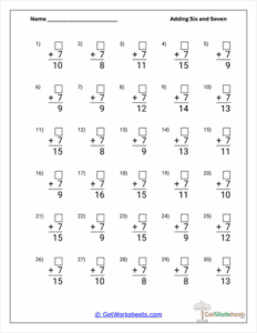 Add Seven Review Worksheet - Multi-Digit Addition Fluency