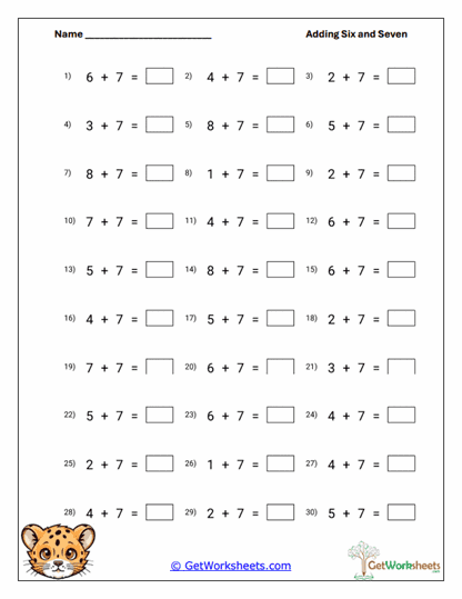 Mixed Addition Facts Worksheet