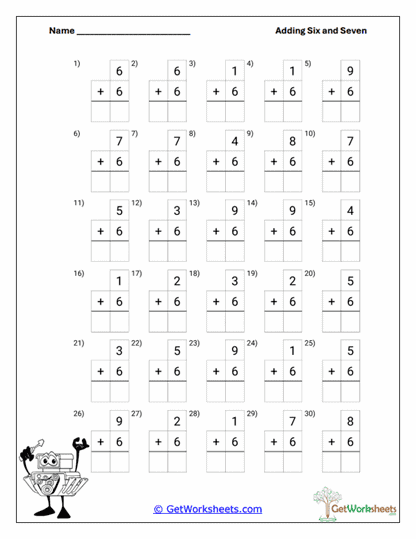 Add Six Practice Worksheet