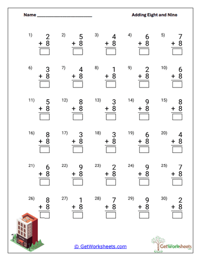 Add Eight Practice Worksheet