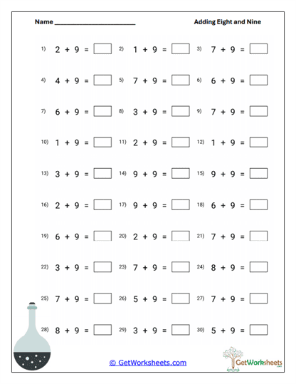 Horizontal Addition Facts Worksheet
