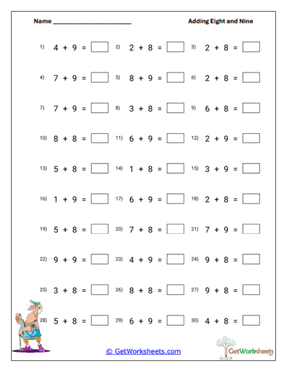 Mixed Addition Equations Worksheet