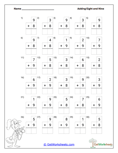Mixed Vertical Addition Worksheet