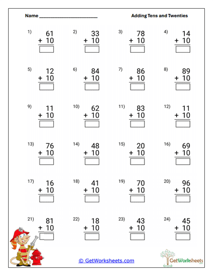 Add Ten Practice Worksheet