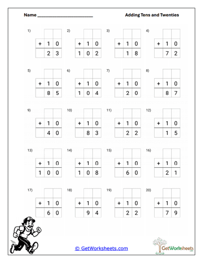 Add Ten (Expanded Format) Worksheet