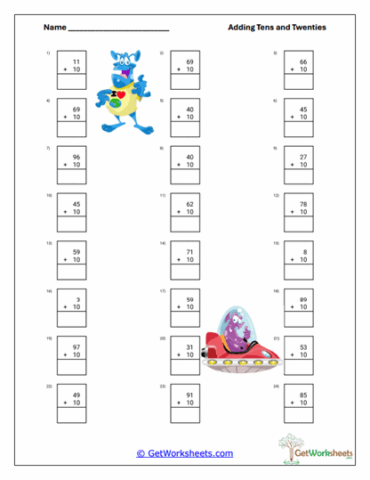 Mixed Ten Addition Set Worksheet