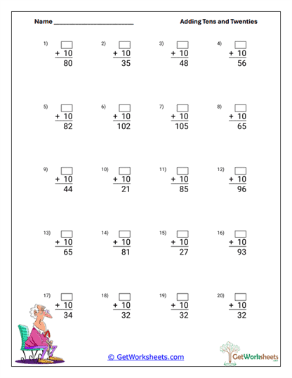 Tens Addition Application Worksheet