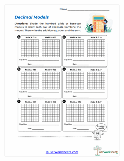 Adding Decimals Worksheets