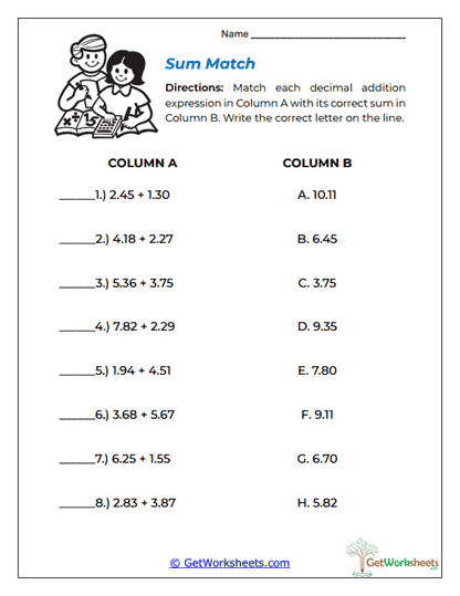 Sum Match Worksheet