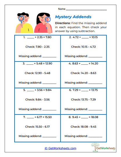Mystery Addends Worksheet