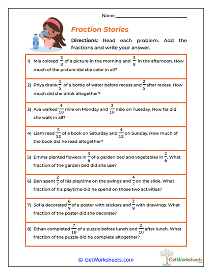 Fraction Stories Worksheet