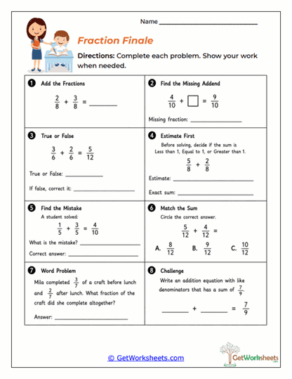 Fraction Finale Worksheet