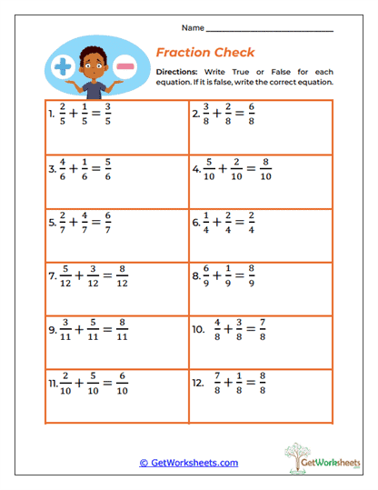 Fraction Check Worksheet