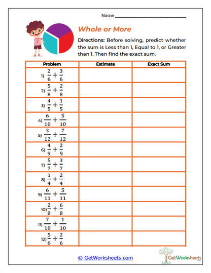 Whole or More Worksheet