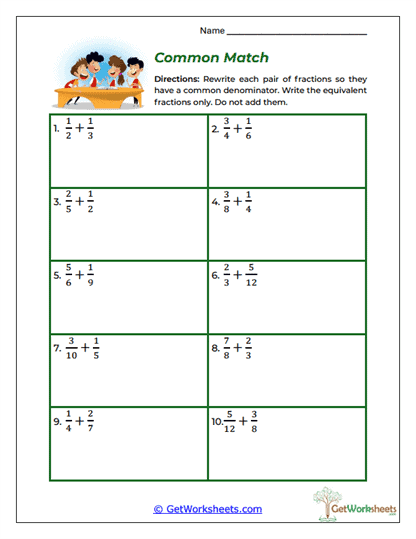 Common Match Worksheet