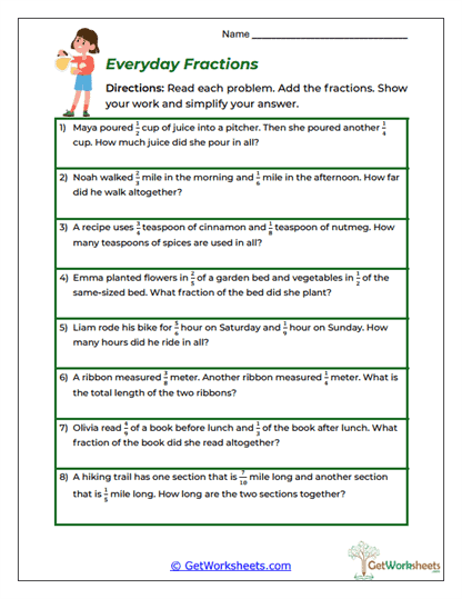 Everyday Fractions Worksheet