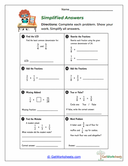 Simplified Answers Worksheet