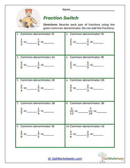 Fraction Switch Worksheet
