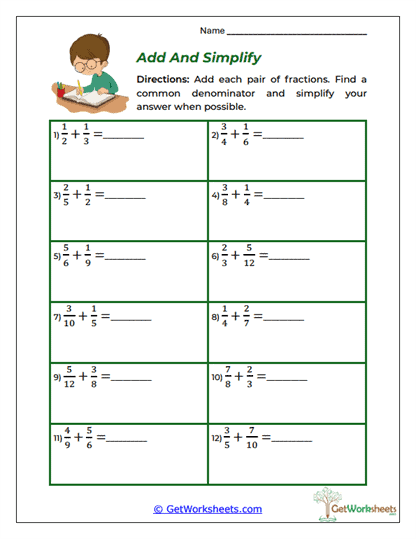 Add and Simplify Worksheet