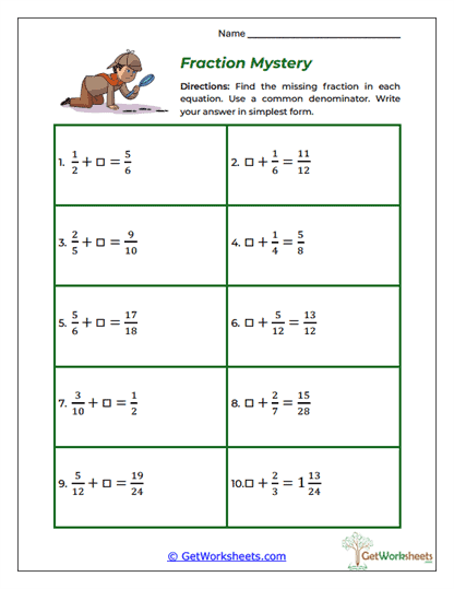 Fraction Mystery Worksheet