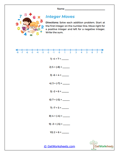 Integer Moves Worksheet