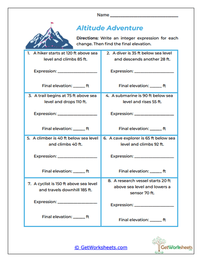 Altitude Adventure Worksheet