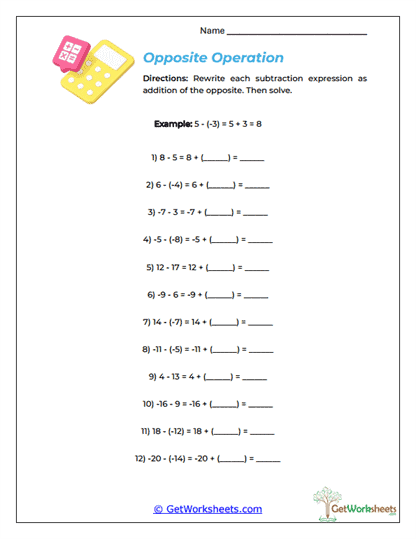 Opposite Operation Worksheet