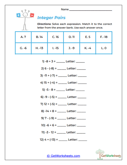 Integer Pairs Worksheet