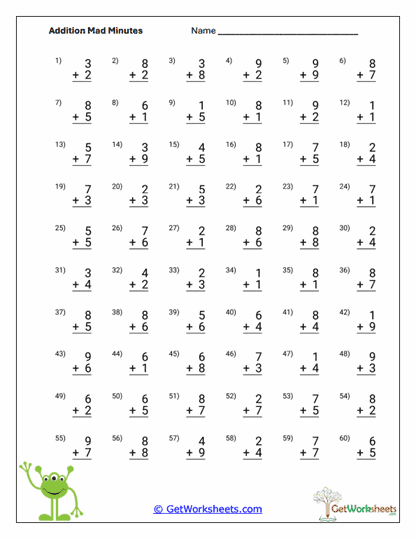 Mixed Facts Speed Drill Worksheet
