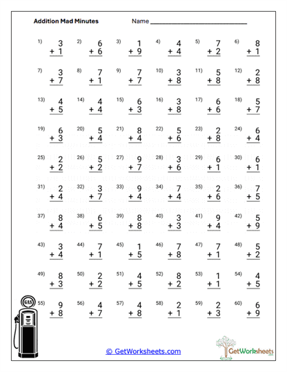 Mixed Addition Speed Drill Worksheet