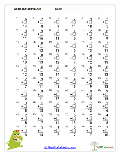 Vertical Addition Drill Worksheet