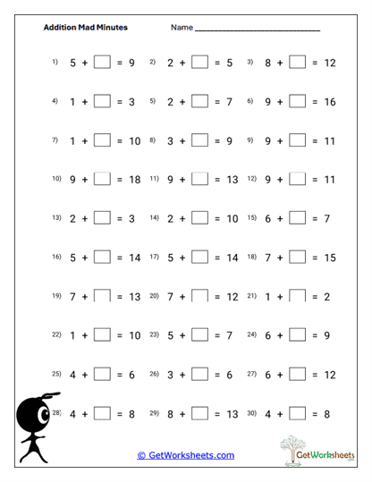 Fill-in-the-Blank Sums Worksheet