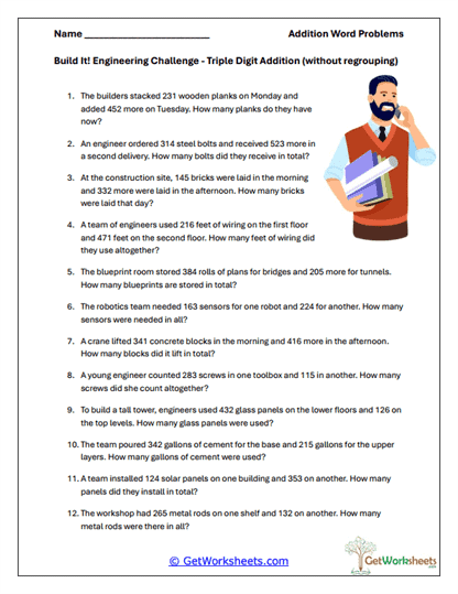 Addition Word Problem Worksheets