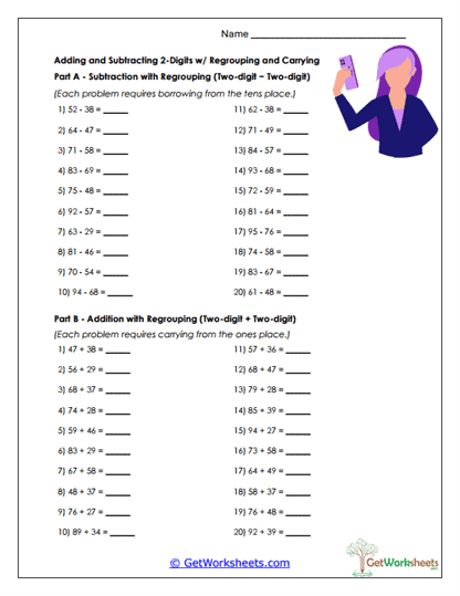 Regrouping Practice Worksheet
