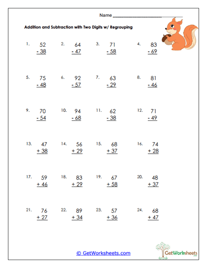 Regrouping Fluency Worksheet